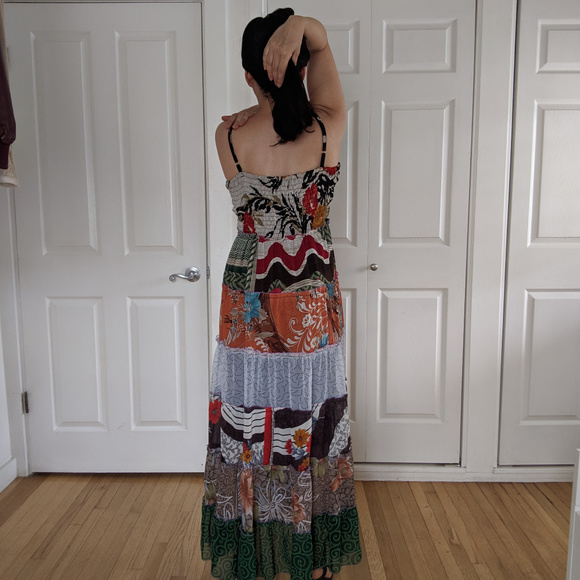 Patchwork, spaghetti straps, elastic, maxi dress - Picture 5 of 7